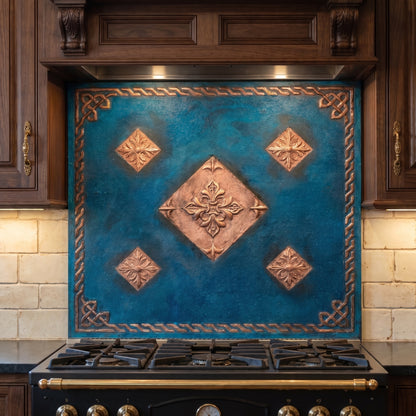 Fleur-de-Lis Copper Kitchen Backsplash - Blue Patina -
