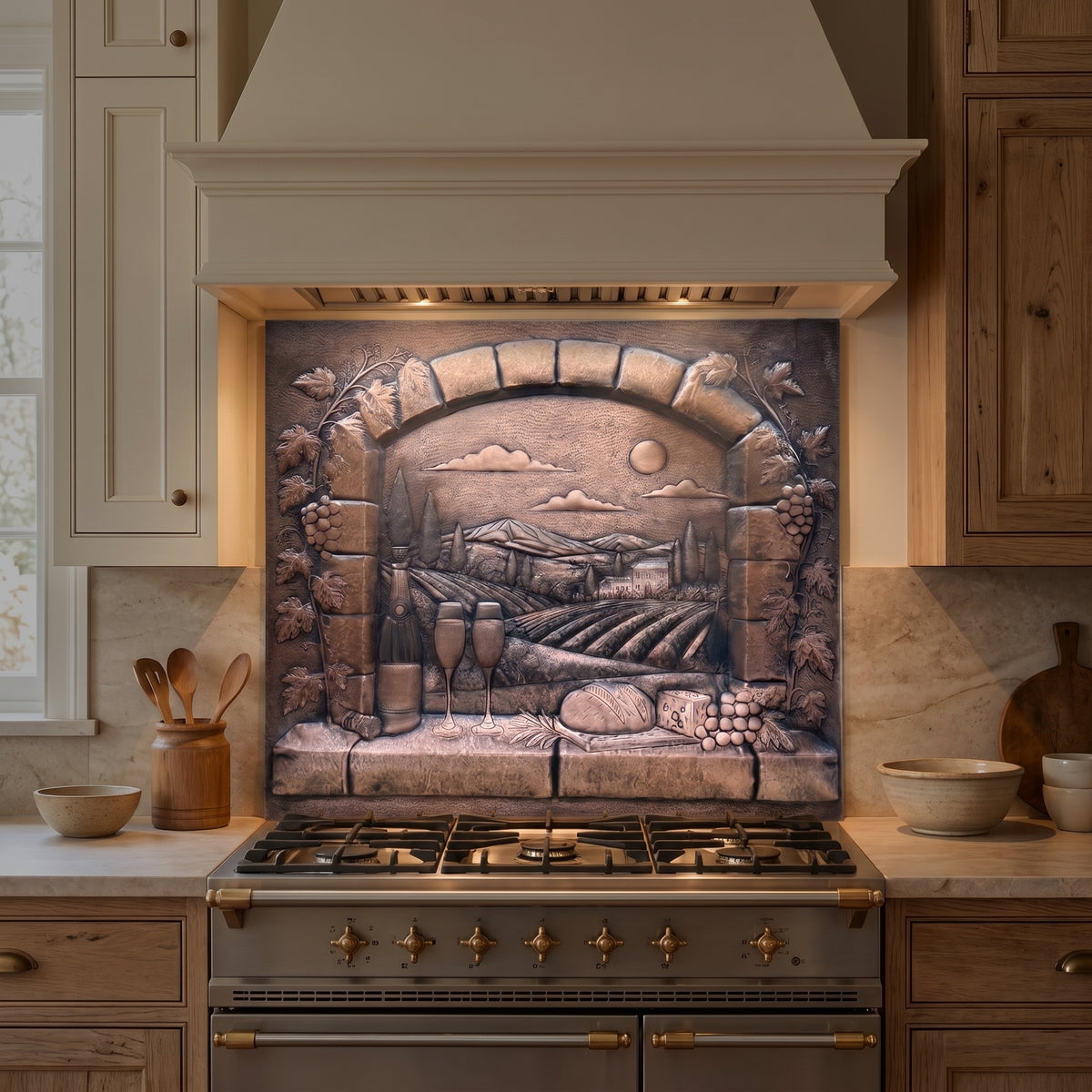 Tuscan Vineyard View Copper Kitchen Backsplash