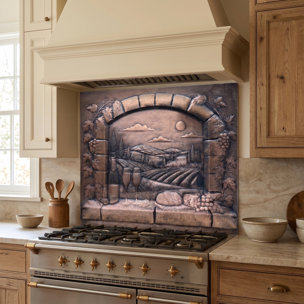 Tuscan Vineyard View Copper Kitchen Backsplash