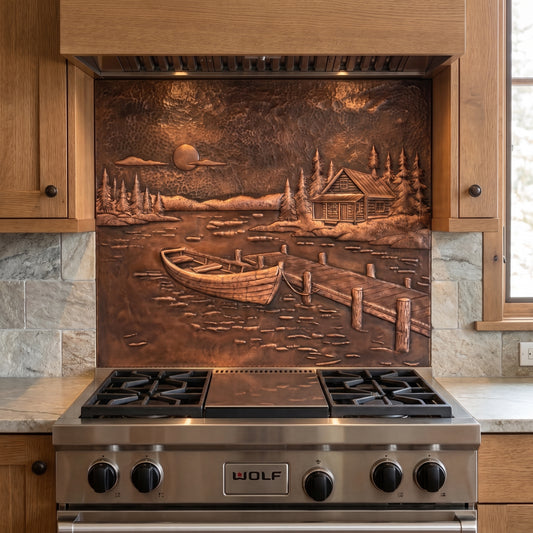 Lake House Copper Kitchen Backsplash — Brown Patina