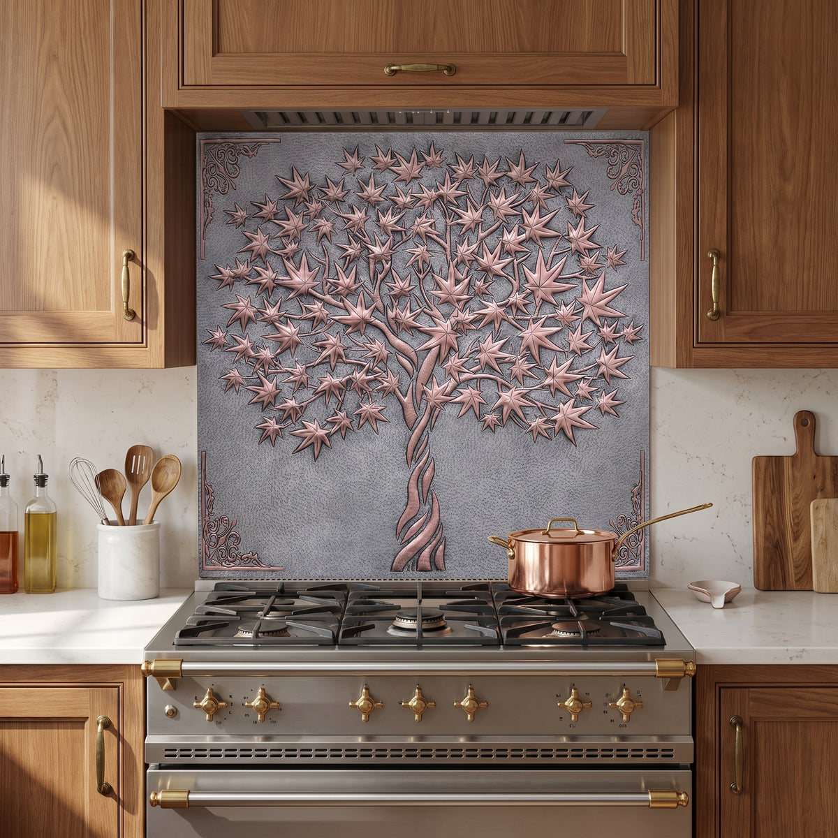 Japanese Maple Tree Copper Stove Backsplash
