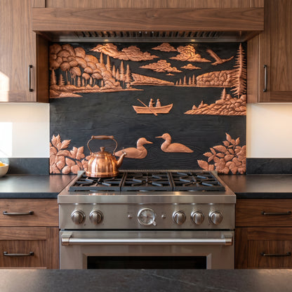Lake Fishing Scene Copper Kitchen Backsplash