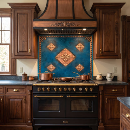Fleur-de-Lis Copper Kitchen Backsplash - Blue Patina -