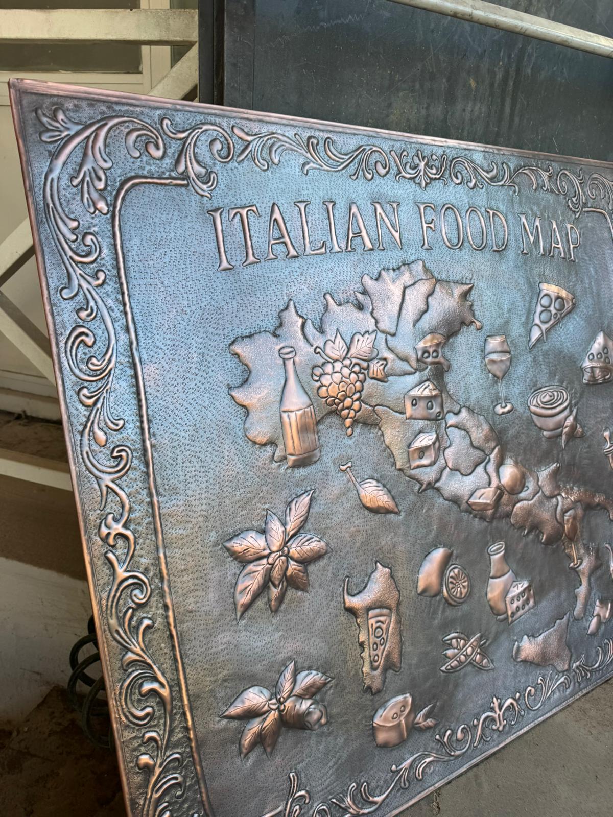 Italian Food Map Copper Kitchen Backsplash – Embossed Culinary Wall Art - Natuross