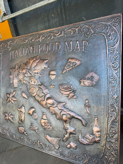 Italian Food Map Copper Kitchen Backsplash – Embossed Culinary Wall Art - Natuross