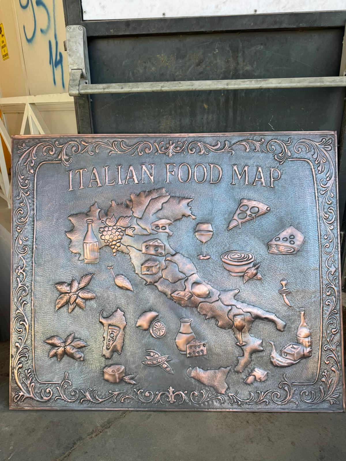 Italian Food Map Copper Kitchen Backsplash – Embossed Culinary Wall Art - Natuross