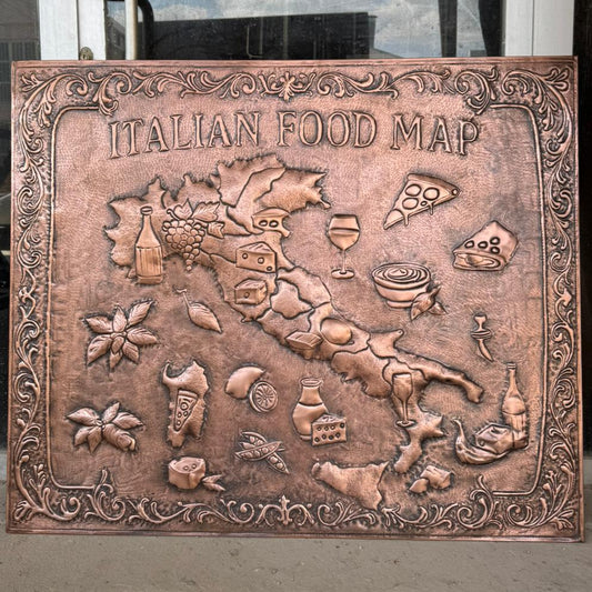 Italian Food Map Copper Kitchen Backsplash – Embossed Culinary Wall Art
