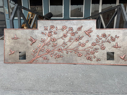 Cherry Blossoms & Hummingbirds Copper Backsplash – Hand-Hammered Custom Metal Wall Art for Kitchen, Stove, or Sink – Made to Order - Natuross