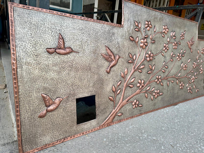Cherry Blossoms & Hummingbirds Copper Backsplash – Hand-Hammered Custom Metal Wall Art for Kitchen, Stove, or Sink – Made to Order - Natuross