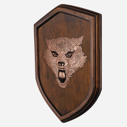 Copper Wolf Head on Wood Plaque