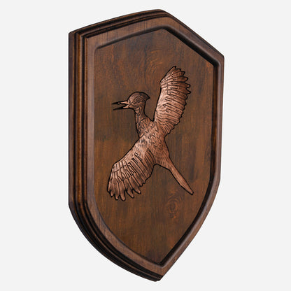 Copper Woodpecker on Wood Plaque