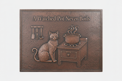 A Watched Pot Never Boils brown patina panel