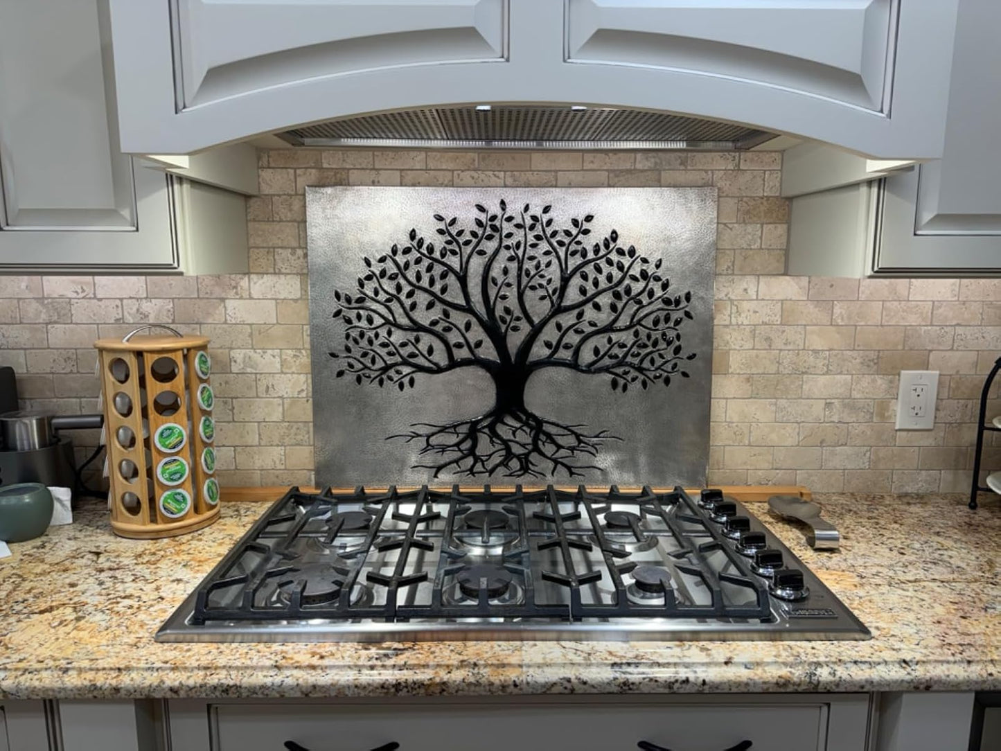 Gray & Black Tree With Roots Backsplash | Contemporary Handmade Copper Kitchen Backsplash Panel - Natuross