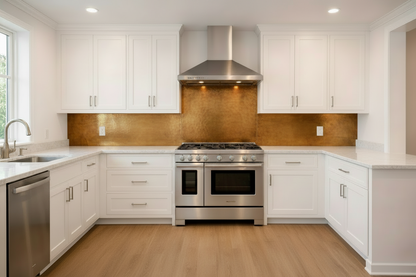 Antique Gold Backsplash — White Shaker Kitchen