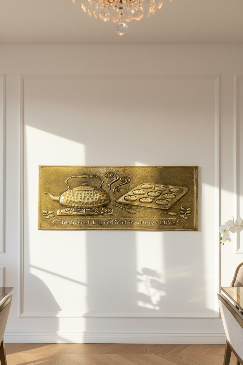 Antique Gold Kettle Tray Panel EXTREMELY CLOSE Wall Art Dream Luxury Dining Room Perfect Color Texture 6mm Thickness Hand-Hammered Brass Decorative Art