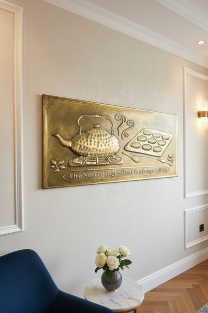 Antique Gold Kettle Tray Panel EXTREMELY CLOSE Wall Art Dream Luxury Living Room Perfect Color Texture 6mm Thickness Hand-Hammered Brass Decorative Art