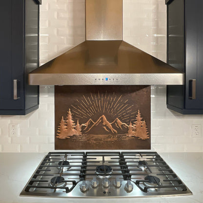 Copper Backsplash (Rising Sun Behind the Mountains, Brown Patina)