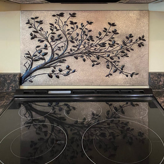 Kitchen Backsplash (Tree Branches, Silver&Black Color)