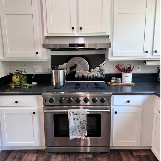 Wide Kitchen Backsplash Tile Howling Wolf Scene