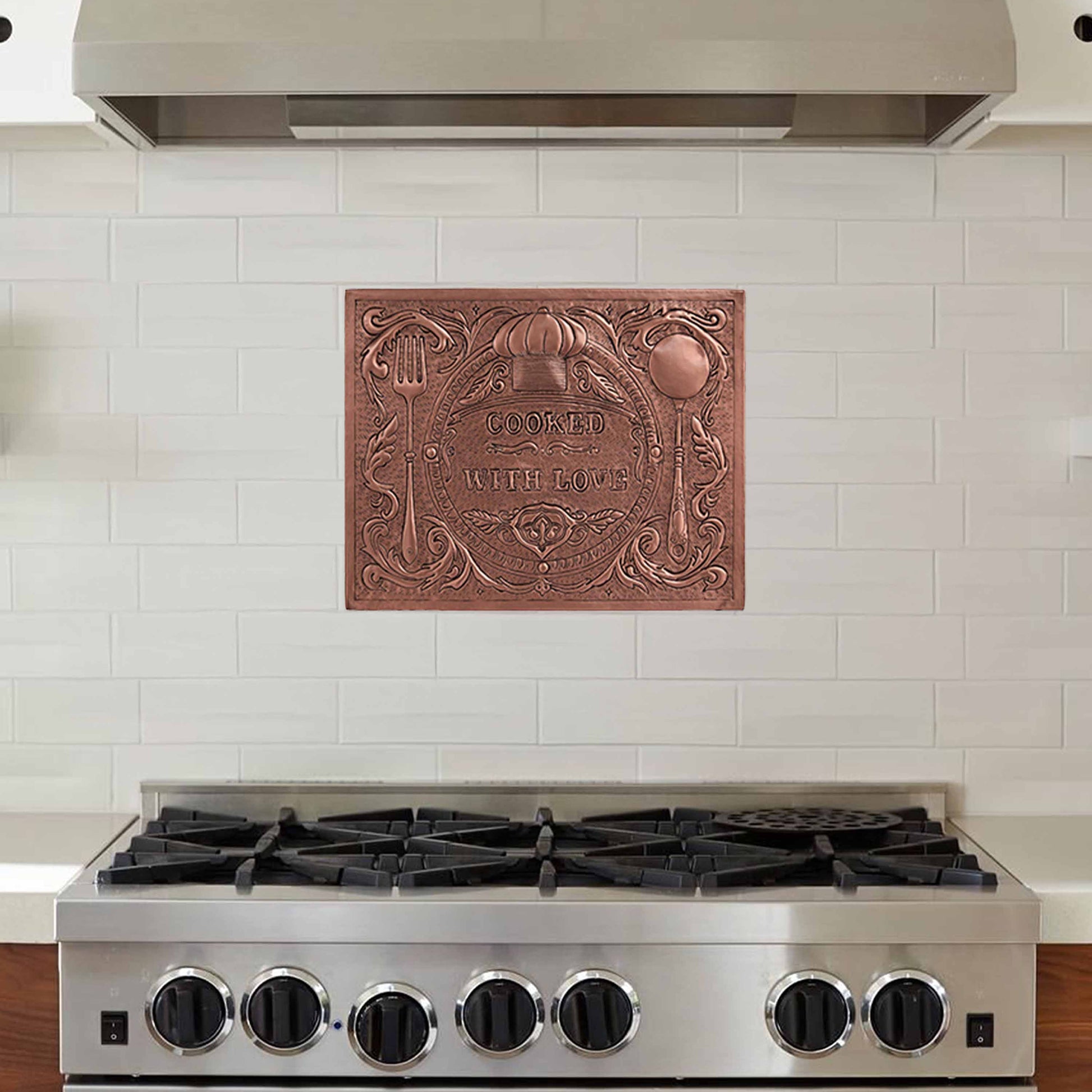 Copper "Cooked with Love" Kitchen Backsplash 11.8"x15.7" - Natuross