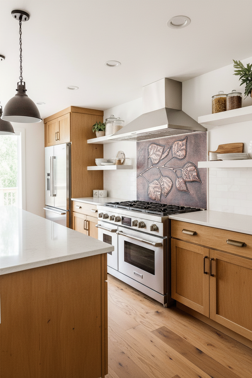 Backsplash Tile Aspen Leaves - rustic modern kitchen