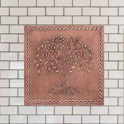 Copper Tree of Life with Knot Handmade Art Tile 23.7"x23.7" - Natuross