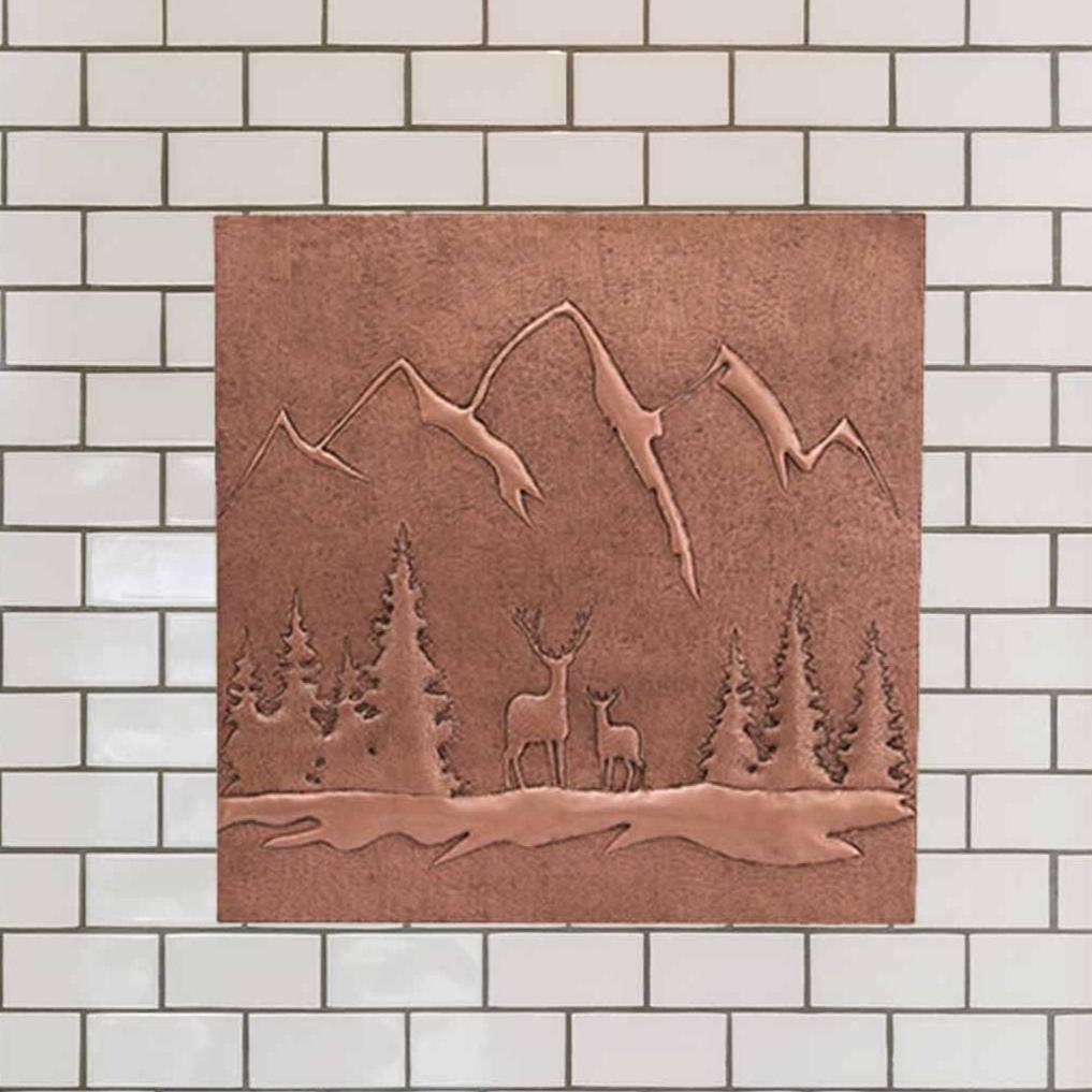 Copper Deer Scene Handmade Art Tile 23.7"x23.7" - Natuross