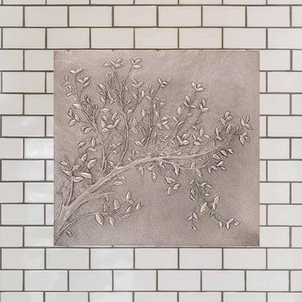 Copper Tree Branches Art Tile 27.5"x29.1" Gray - Natuross