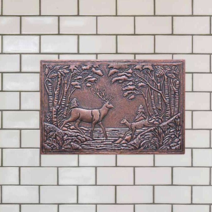 Copper Deer Family Handmade Art Tile 12"x18.4" Brown - Natuross