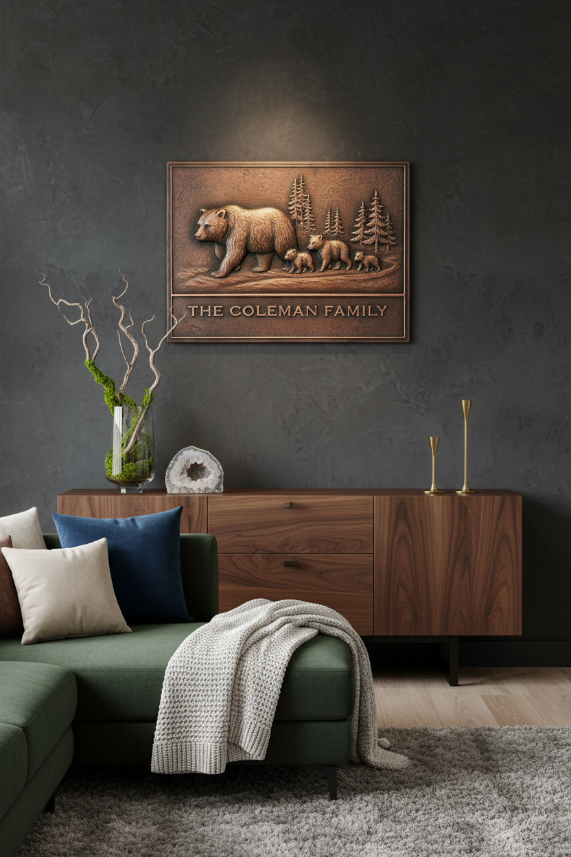 Bear Family - rustic modern family room
