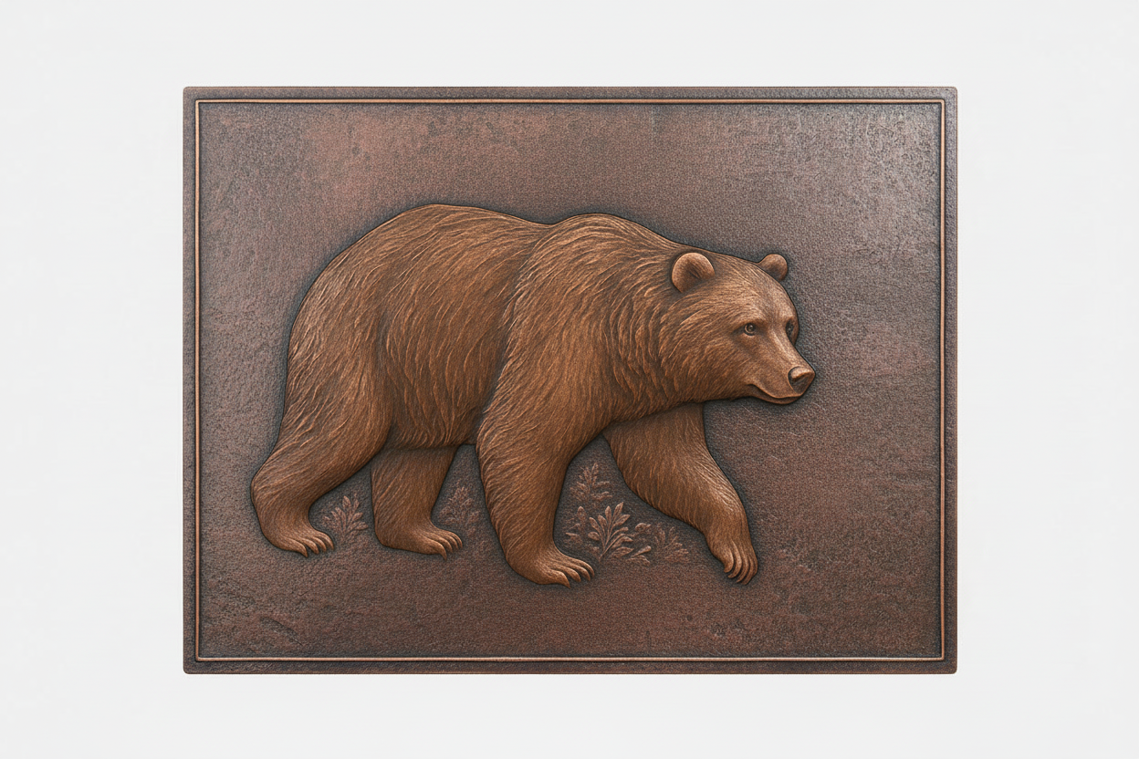 Bear in Forest brown patina panel