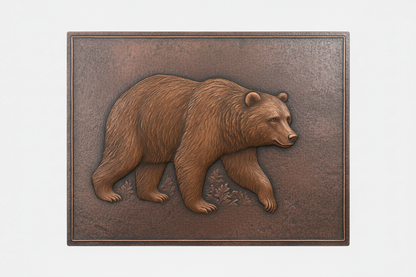 Bear in Forest brown patina panel