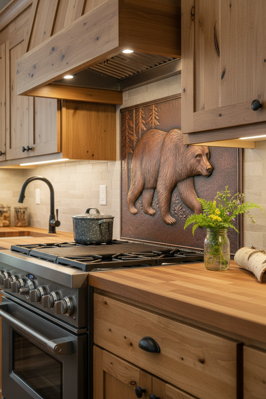 Bear in Forest - wilderness cabin kitchen