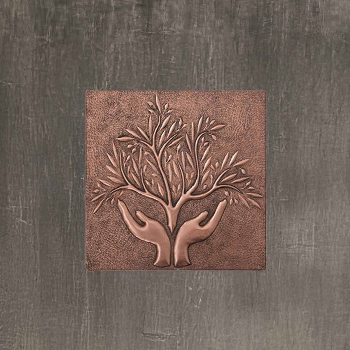 Copper Olive Tree in Hands Wall Art 11.8x11.8" - Natuross