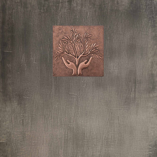 Copper Olive Tree in Hands Wall Art 11.8x11.8" - Natuross