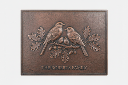 Bird Family brown patina panel