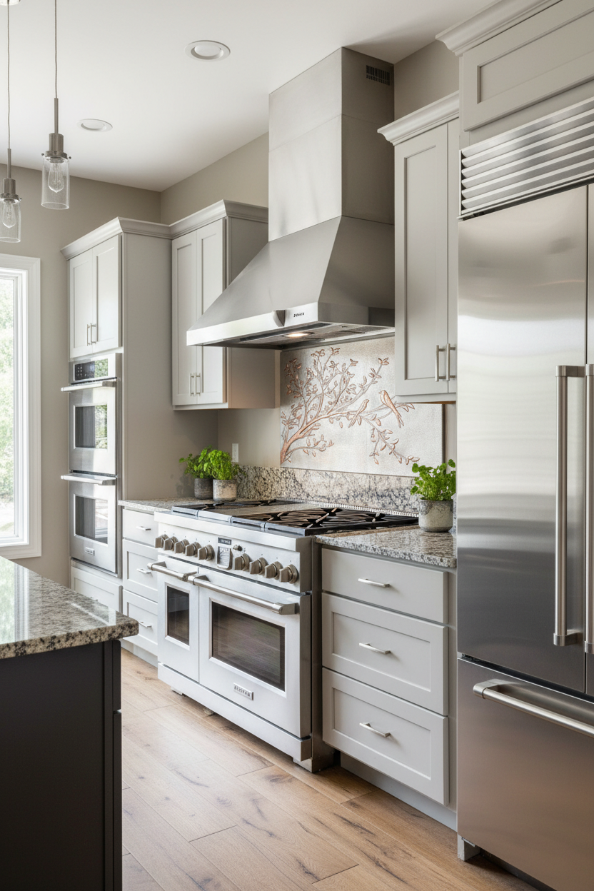 Birds on Tree Branches Backsplash - oversized contemporary kitchen