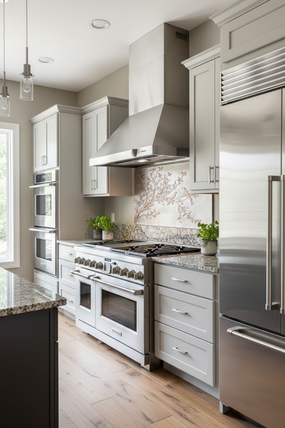 Birds on Tree Branches Backsplash - oversized contemporary kitchen