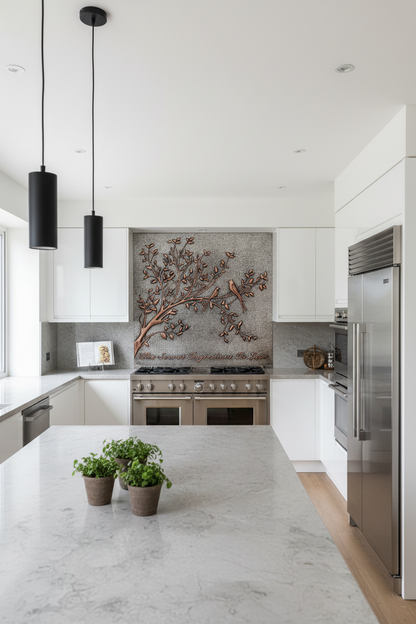Birds on Tree Branches Backsplash - oversized contemporary kitchen