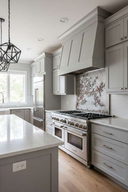 Birds on Tree Branches Backsplash - oversized transitional kitchen