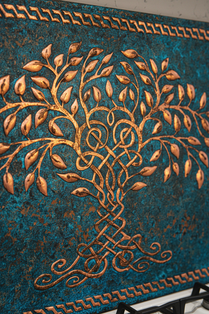 Blue Tree of Life Copper Backsplash Closest View Only Panel