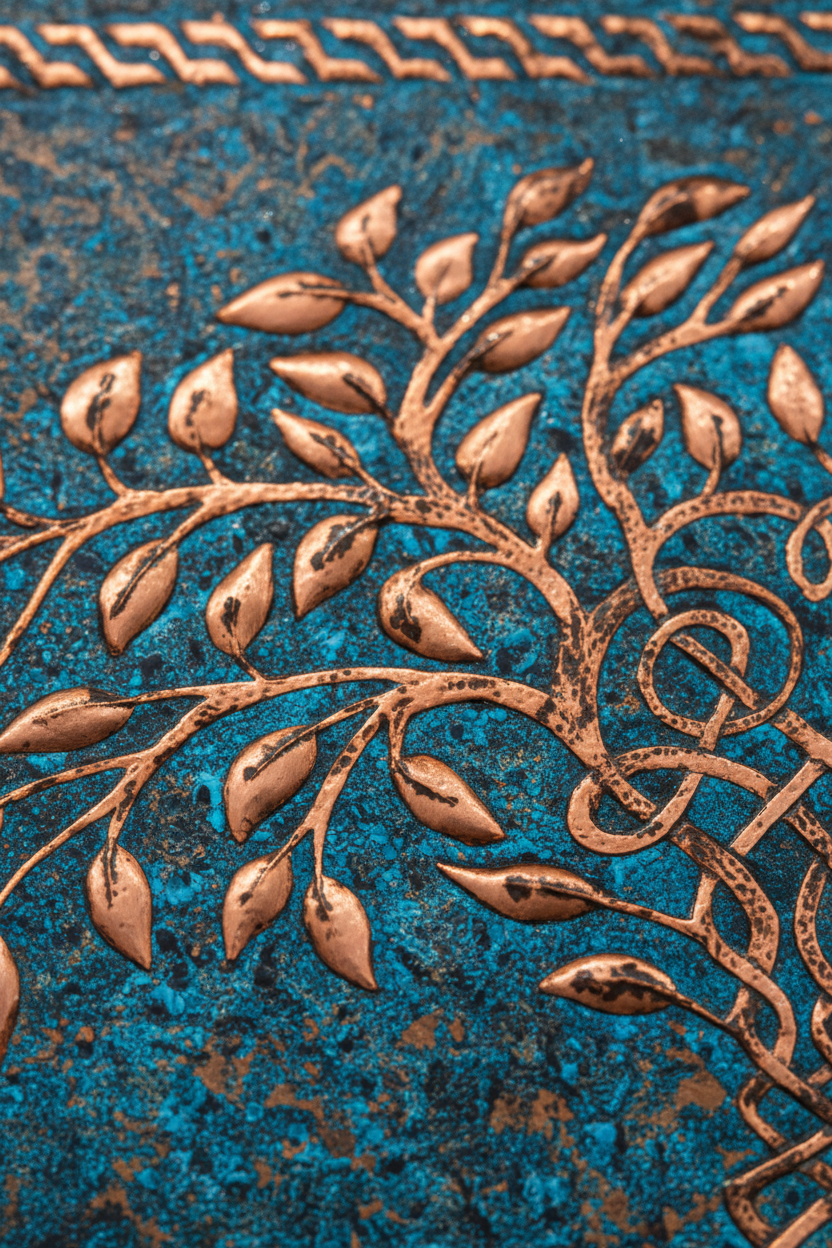 Blue Tree of Life Copper Backsplash Extreme Macro View Panel Surface Only