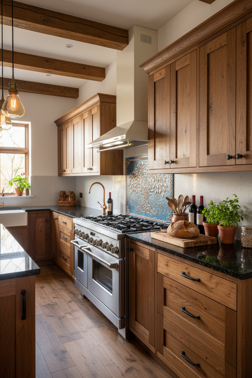 Blue Tree of Life Copper Backsplash Full Kitchen Context View