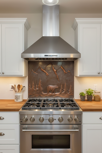 Brown bear backsplash 48"W x 36"H large installed in farmhouse kitchen