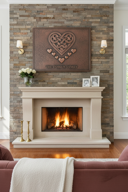Celtic Heart Knot - fireplace CLOSER clean living room