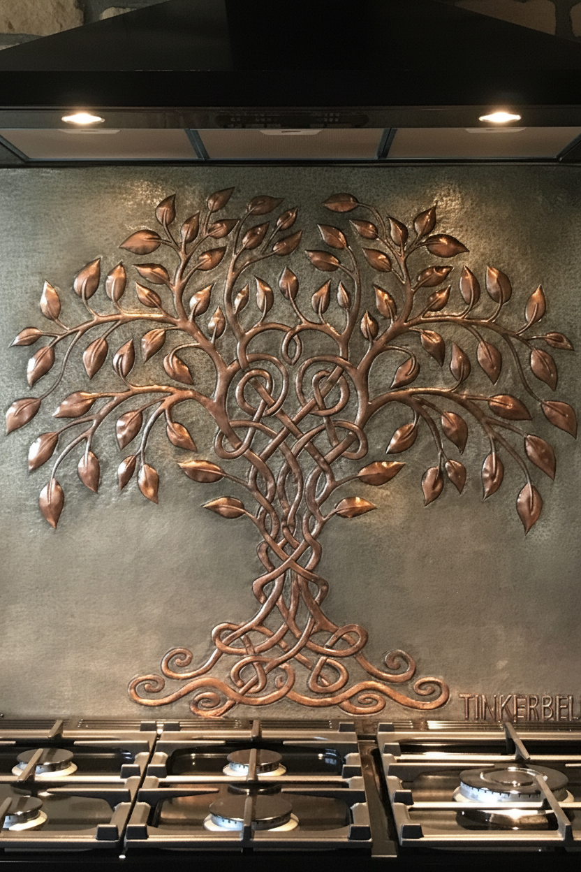 Celtic Tree of Life Copper Backsplash - close-up front view