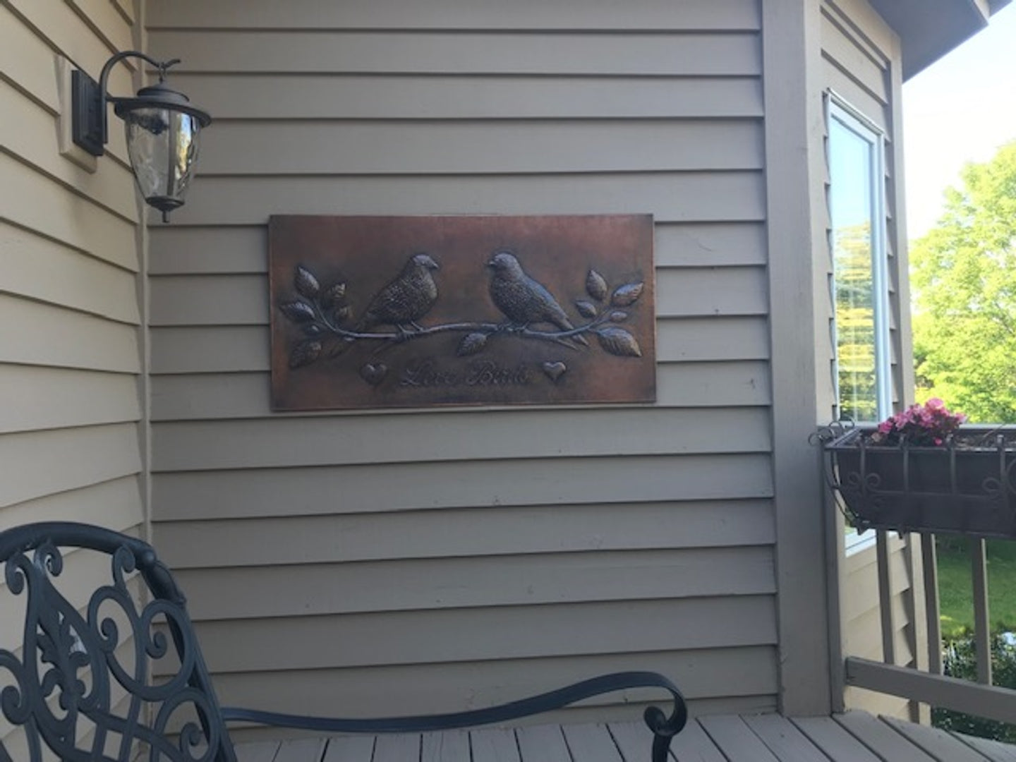 Lovebirds on Blossom Branch Copper Backsplash