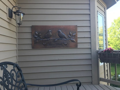 Lovebirds on Blossom Branch Copper Backsplash