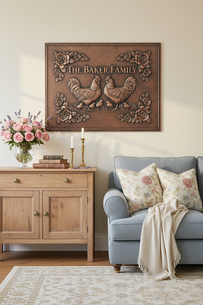 Chickens Roses - French country family room
