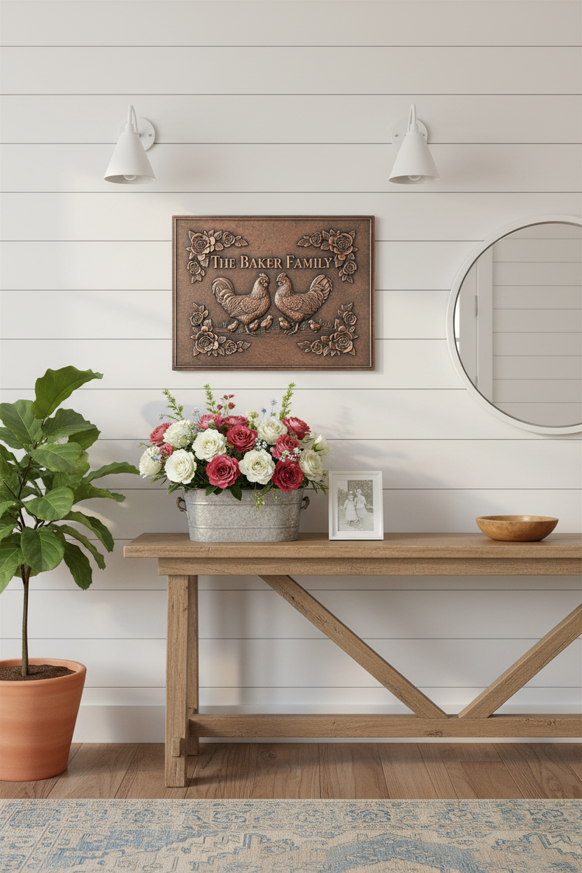 Chickens Roses - modern farmhouse entryway